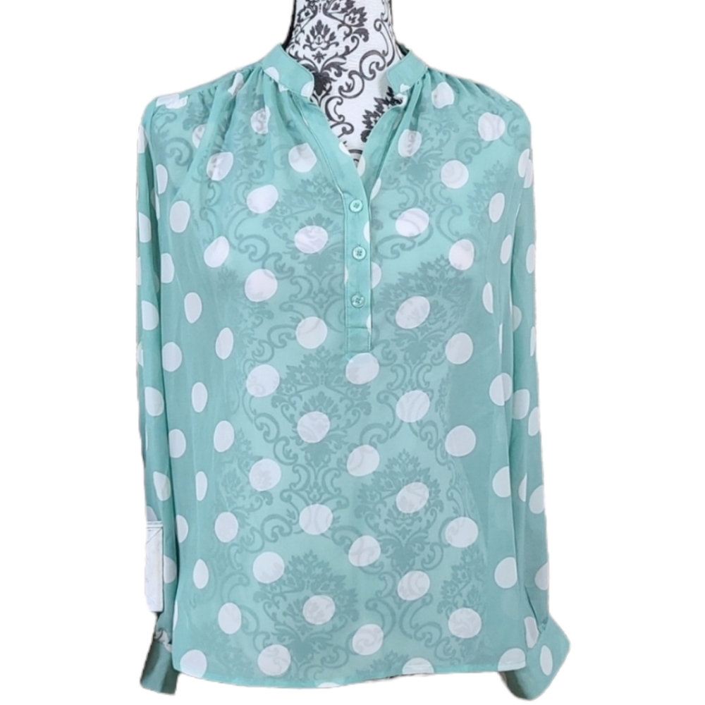 Pomelo Polka Dot Tab-Sleeve Blouse - Picture 2 of 7